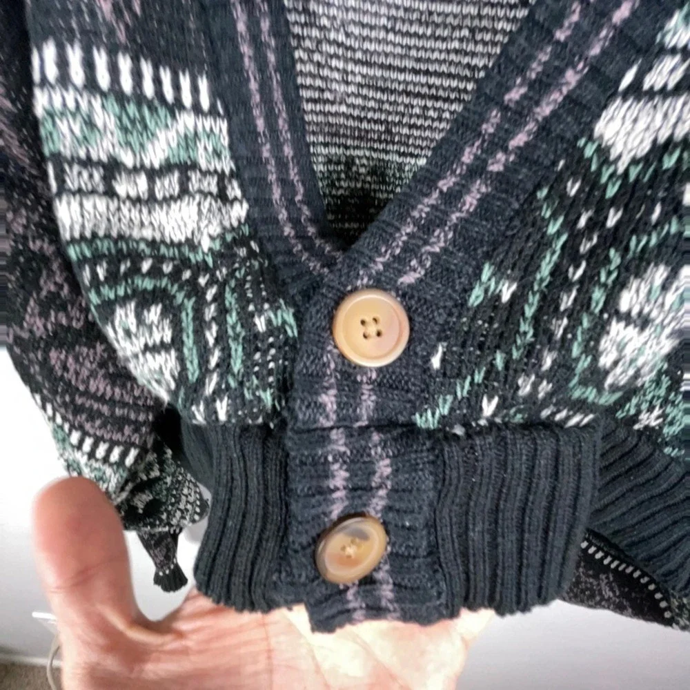 Vintage Method Cardigan Women M Geometric Cropped Knit Abstract Grandpa Boho